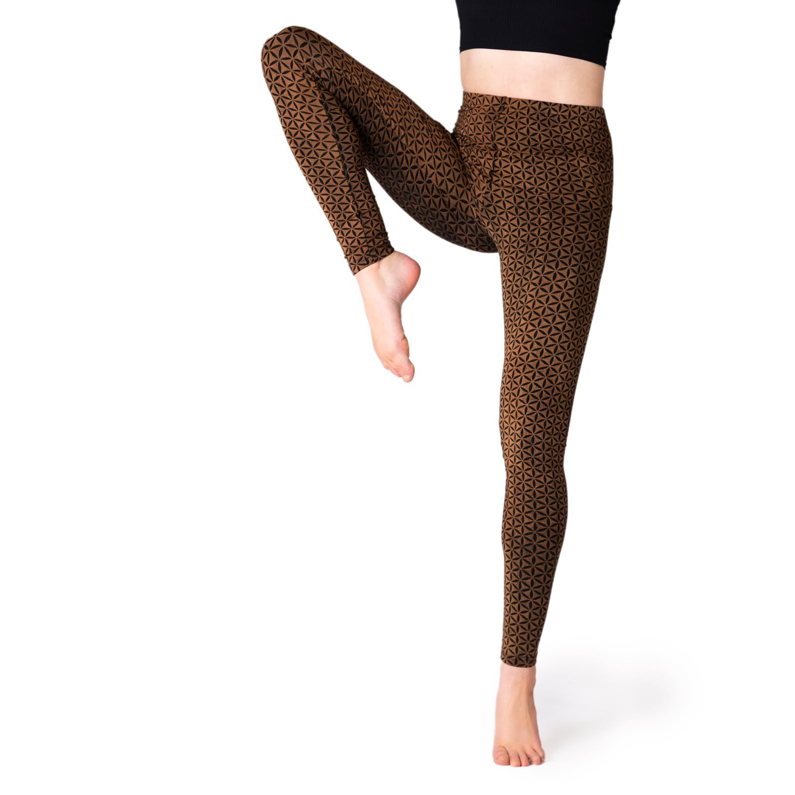 Panasiam Women's Brown Leggings Flower Of Live, M