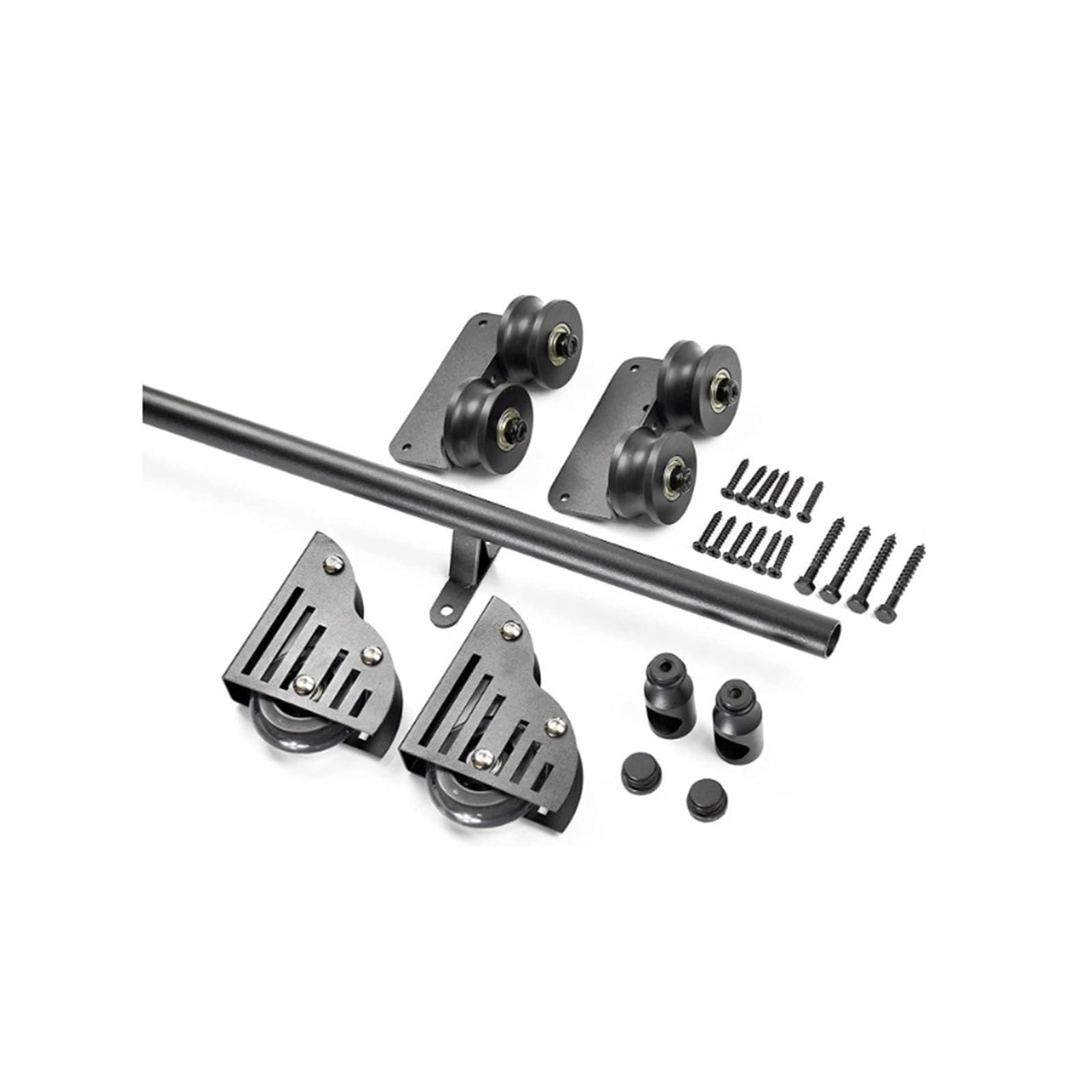 Strafbrg One Color 6.6Ft Sliding Library Hardware Kit No Ladder, Black Rustic Round Tube Rolling Track,Smooth Gliding