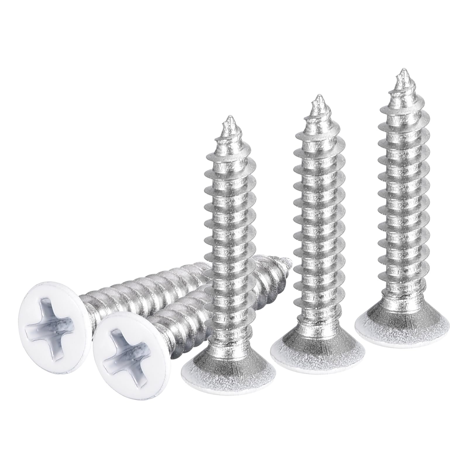 DTGN 50Pcs ST4x20mm Flat Head Wood Screws, 304 Stainless Steel White Phillips Self Tapping Screws
