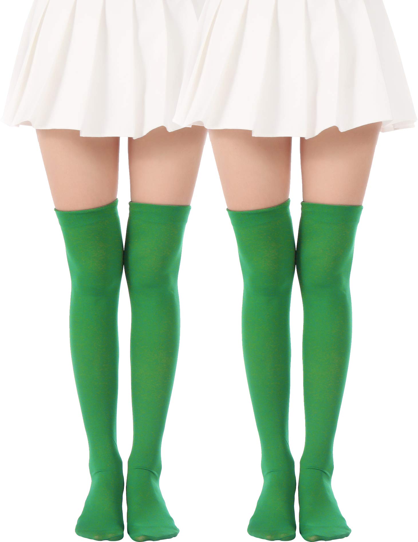Over Knee Long Stockings Solid Thigh High Socks Opaque Costume Stockings Cosplay Knee-High Socks(2 Pairs Green Tights)
