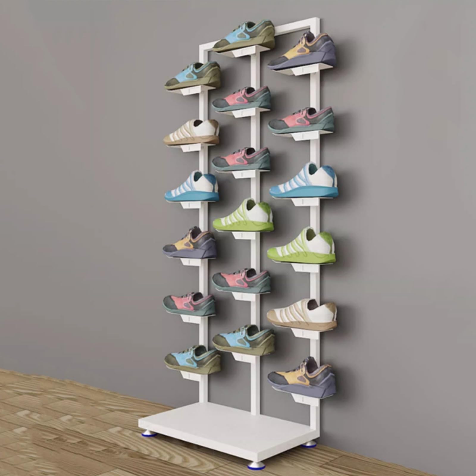 YNBSHGAA 6 Tier Metal Shoe Display Rack Holds 18 Pairs, Freestanding Shoe Organizer for Retail Boutiques, Stores & Home Use,7-size_name-White