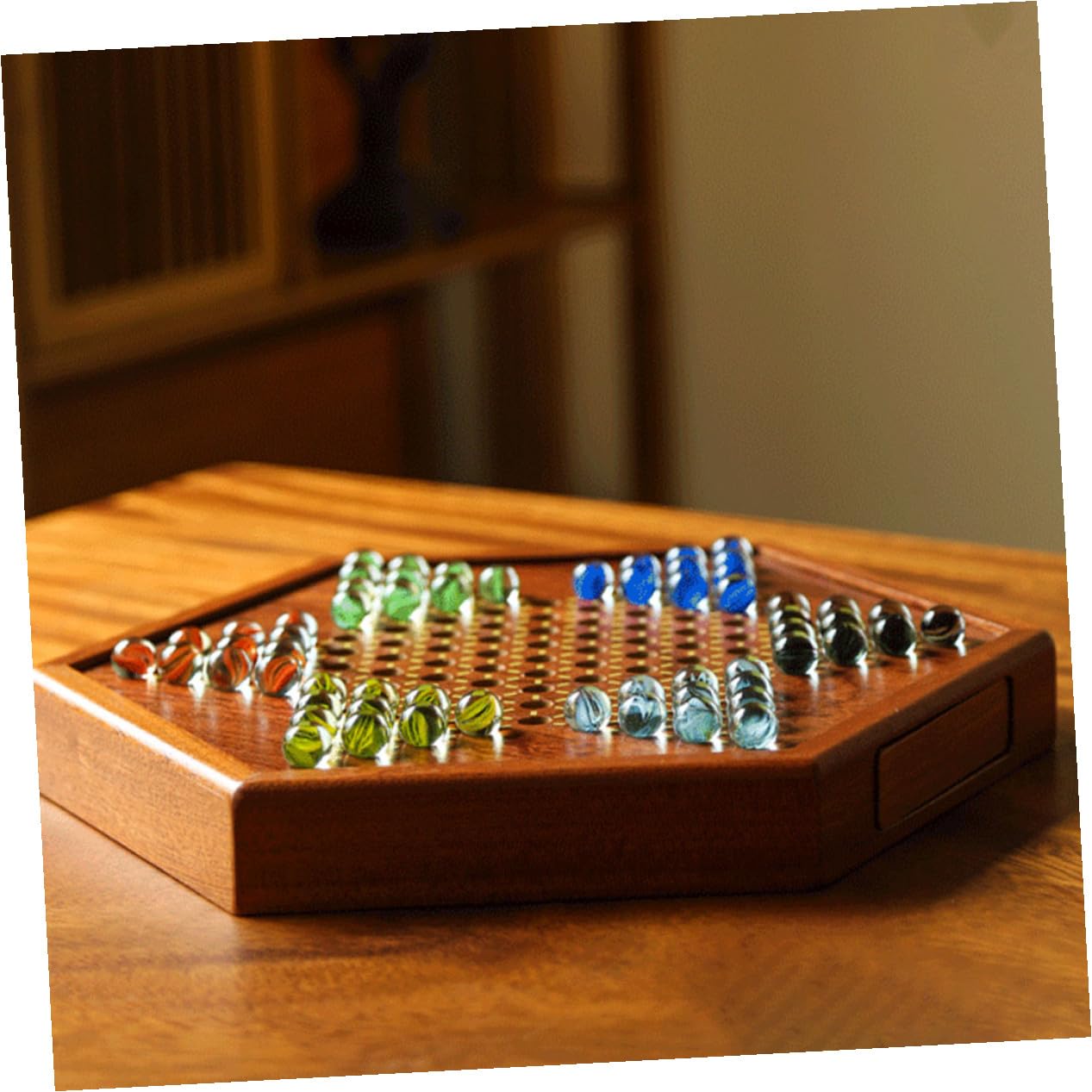 Set Gioco Dama Cinese in Legno con Scatola a Cassetto Esagonale, Gioco da Tavolo Strategico per Intrattenimento Familiare, Adatto a Giovani e Anziani