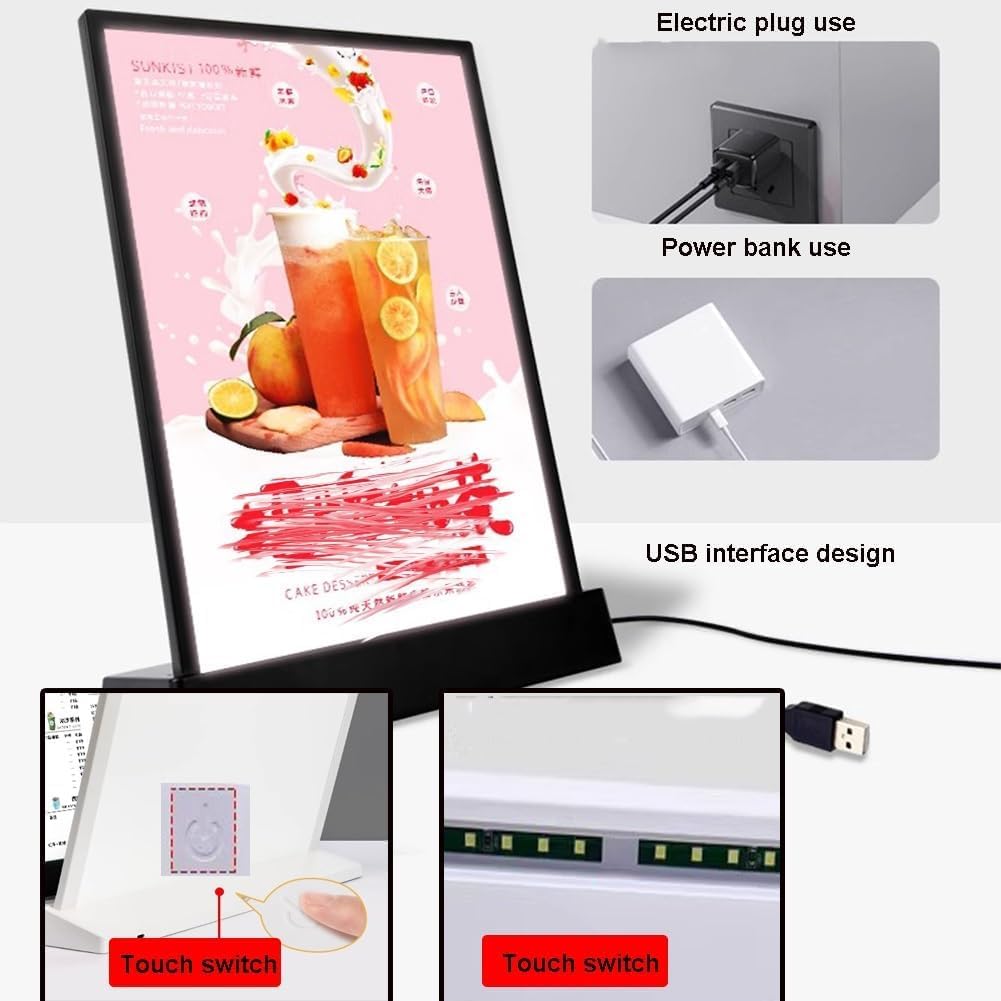 Przezroczysty uchwyt na tablicę zmienia zdjęcia, interfejs USB ramka na wyświetlacz stołowy, uchwyt na kartę z przełącznikiem dotykowym do blatu barowego (biały, 42 x 29,7 cm)