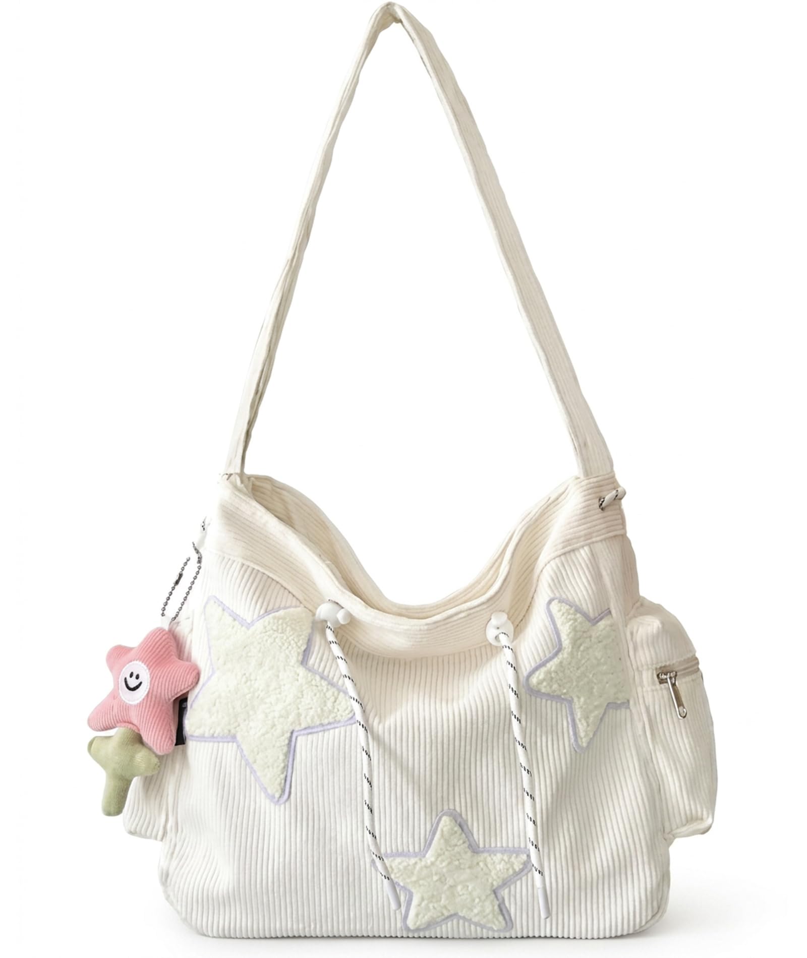 SRKSPYFD Star Design Corduroy Tote Bag White - Image 1