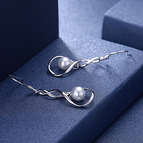 Dainty Pearl Infinity 925 Sterling Silver Dangle Earrings for Women Girls Wedding Fashion Bridesmaid Dangling Hypoallergenic4