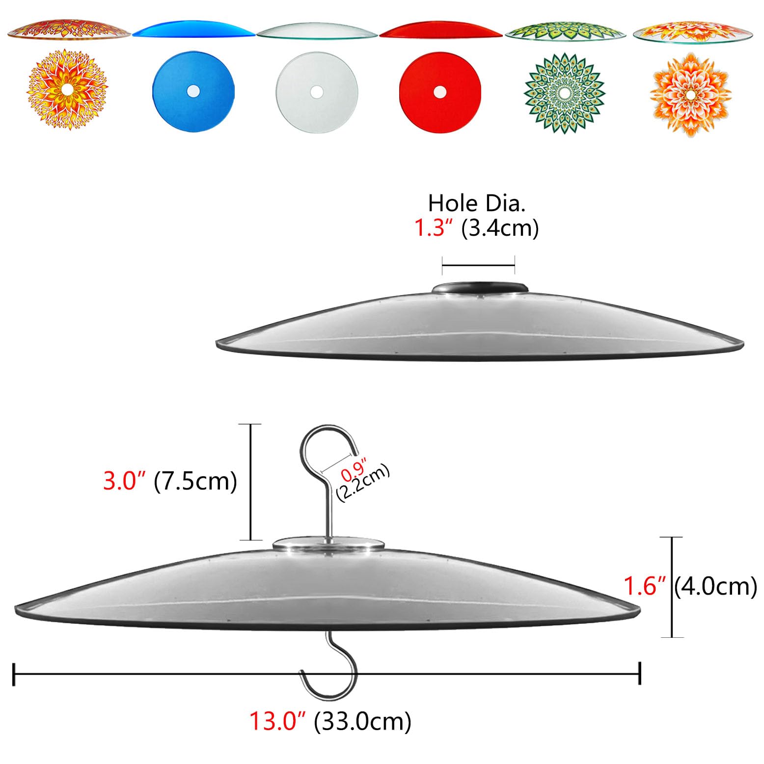 Deflector de ardilla de vidrio para comederos de pájaros, 2 unidades, color rojo de 13 pulgadas, gran cúpula protectora para colgar contra el clima, 33 cm de diámetro