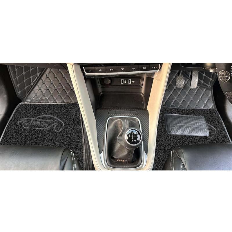 Image of Luxury 7D Car Floor Mat Full Set for Skoda Kylaq | 7 Layer Protection Mats | Luxury Leather with Noodle /Curly Car Foot Mat with Heal Pad | Anti-Skid & Waterproof (Black Black)