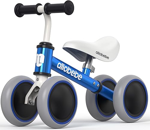 allobebe Baby Balance Bike for 1 Year Old, Toddler First Balance Bike, No Pedal Infant 4 Wheels Baby Walker First Birthday Gift, Mini Bike for 12-24