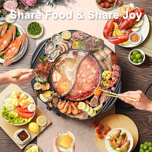 Image of Stariver Hot Pot Electric with Grill 2 in 1, Korean BBQ & Shabu Shabu Pot