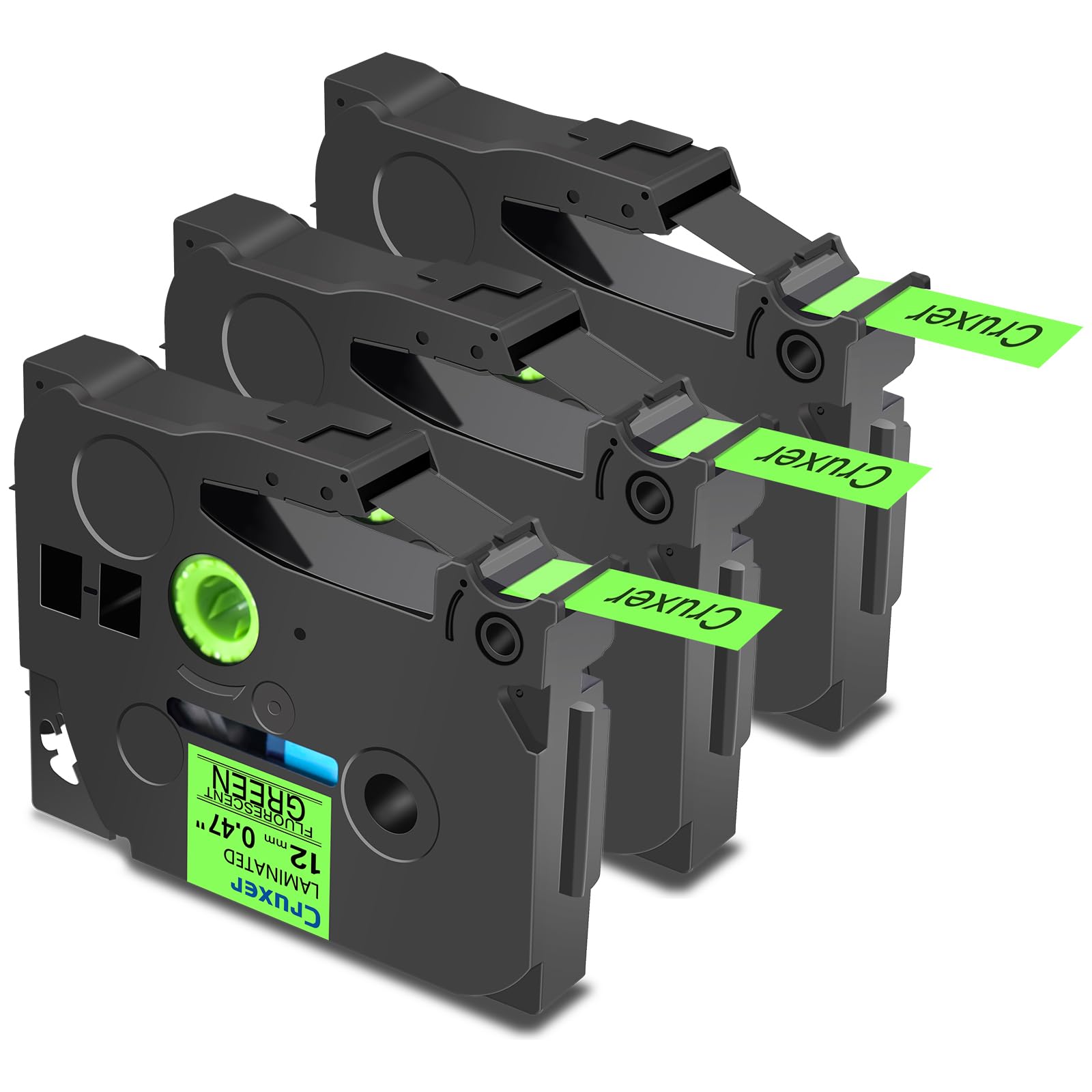 Cruxer 3 Pack Replacement for Brother P-Touch TZe-D31 AZe-D31 Fluorescent Laminated Tapes，Black on Green 0.47'' 12mm x 5m Cassette Compatible for Brother PT-H100R PT-200 PT-D410 PT-E110VP
