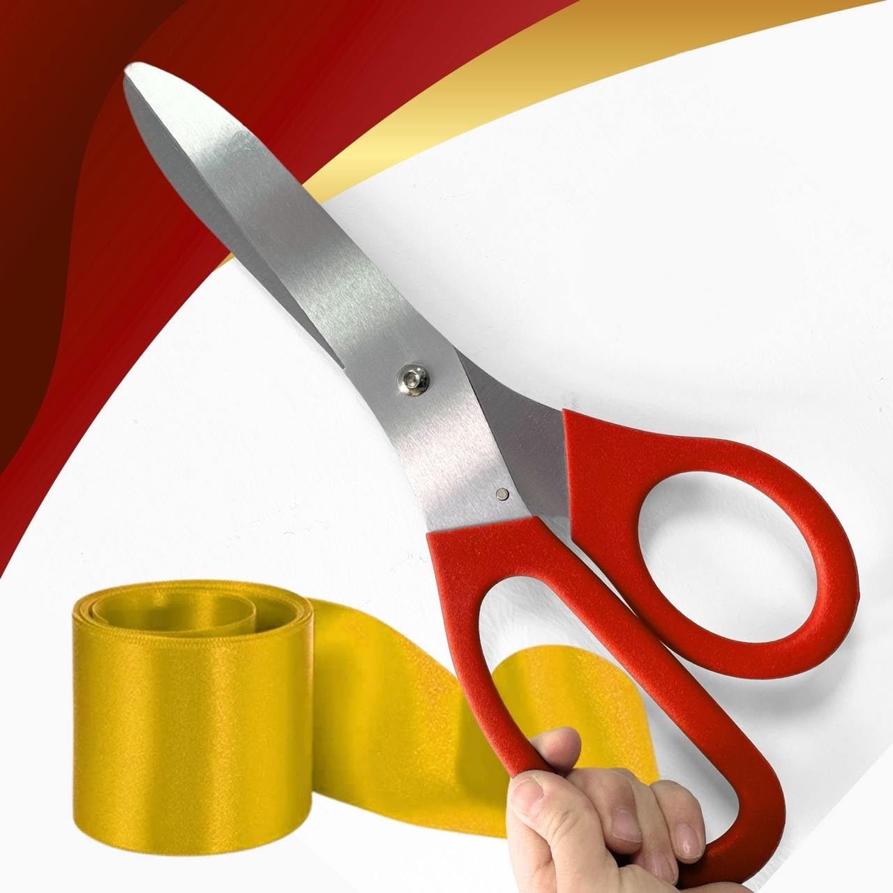 Grand Opening Kit - Red 16 Inch Ribbon Cutting Scissors & Gold Ribbon Ceremonial Scissors for Opening Decorations Supplies & Grand Ceremony