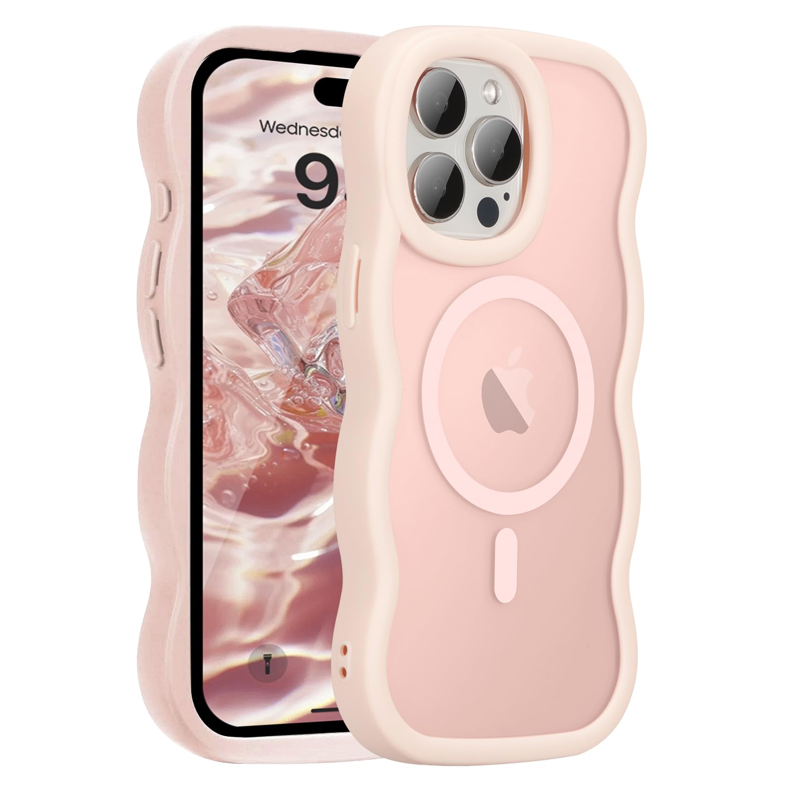 UEEBAI 対応 iPhone 12 Pro Max 用の ケース 透明 TPU ウェーブデザイン スマホケース クリア 可愛い 人気 おしゃれ ケース MagSafe対応 薄型 軽量 耐衝撃 波型 バンパー スマホケース - ピンク