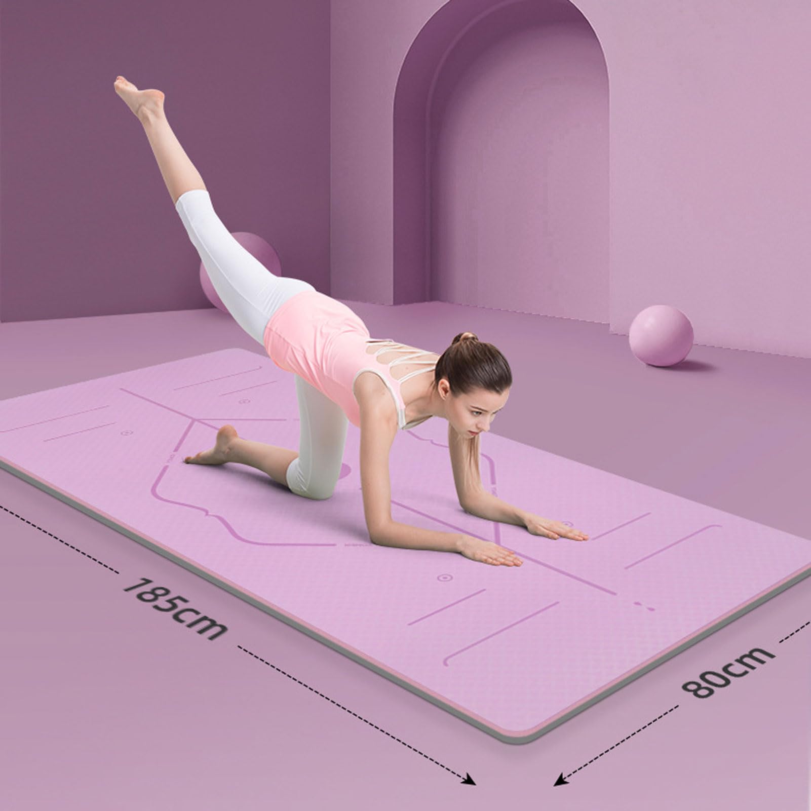 Yogamatte Rutschfest Dicker, Fitnessmatte Sportmatte mit Ausrichtungslinien, Pilates Matte Gymnastikmatte mit Tragegurt für Yoga-Anfänger, Fitness und Turner (A 185x80x0.7cm)