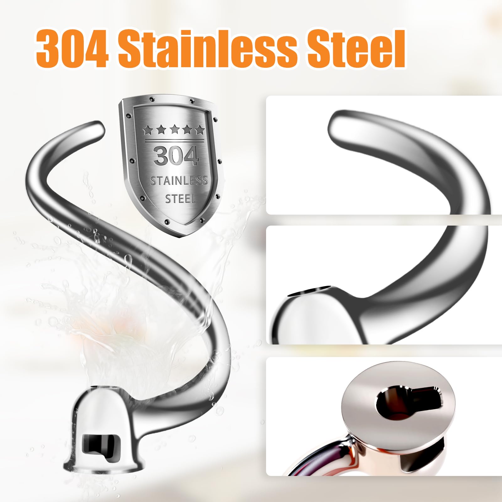 Spiralny hak do mieszania ze stali nierdzewnej, kompatybilny z blenderami Kitchen Aid o pojemności 4,5-5 litrów z odchylanym pokrywem, efektywne mieszanie, odporny na mycie w zmywarce