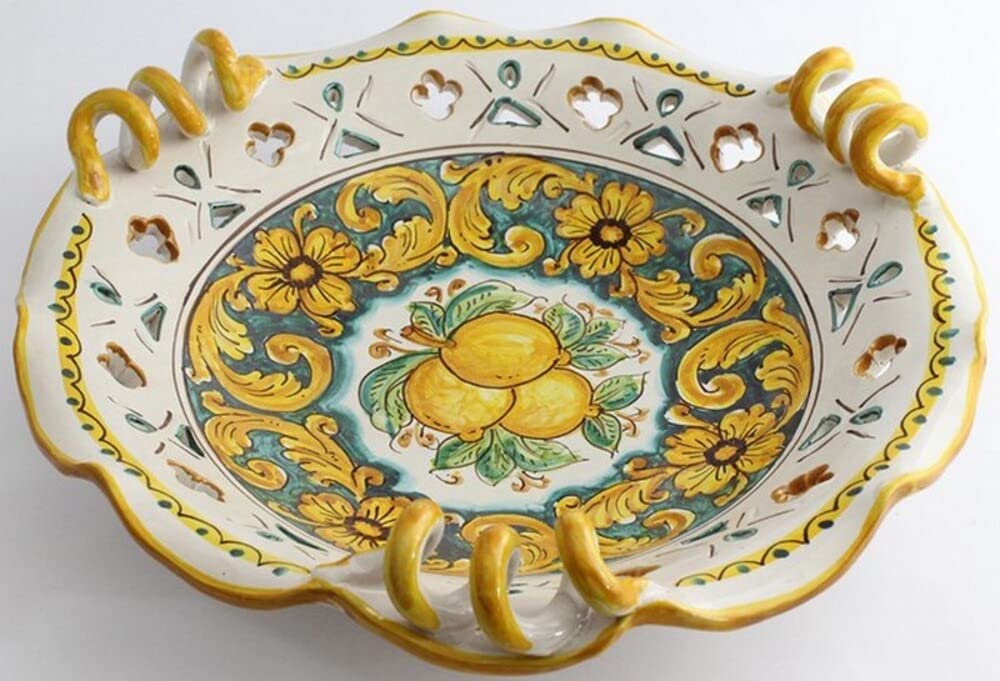 Generico Centrotavola grande in ceramica siciliana giallo e verde di santo stefano di camastra decorata a mano Limoni Art 6