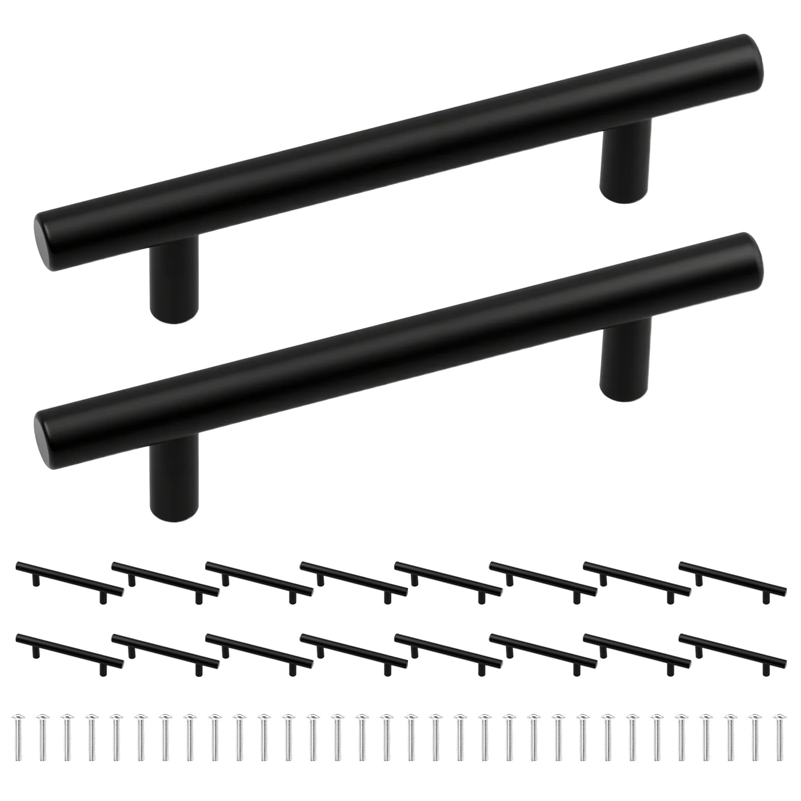 Flhlxzm Black Kitchen Cupboard Door Handles, 16 Pcs 96mm Hole Stainless Steel Cupboard Handle with Screws Center T Bar Kitchen Handles Pulls for Cabinets Drawers Wardrobes Bathroom Cabinets