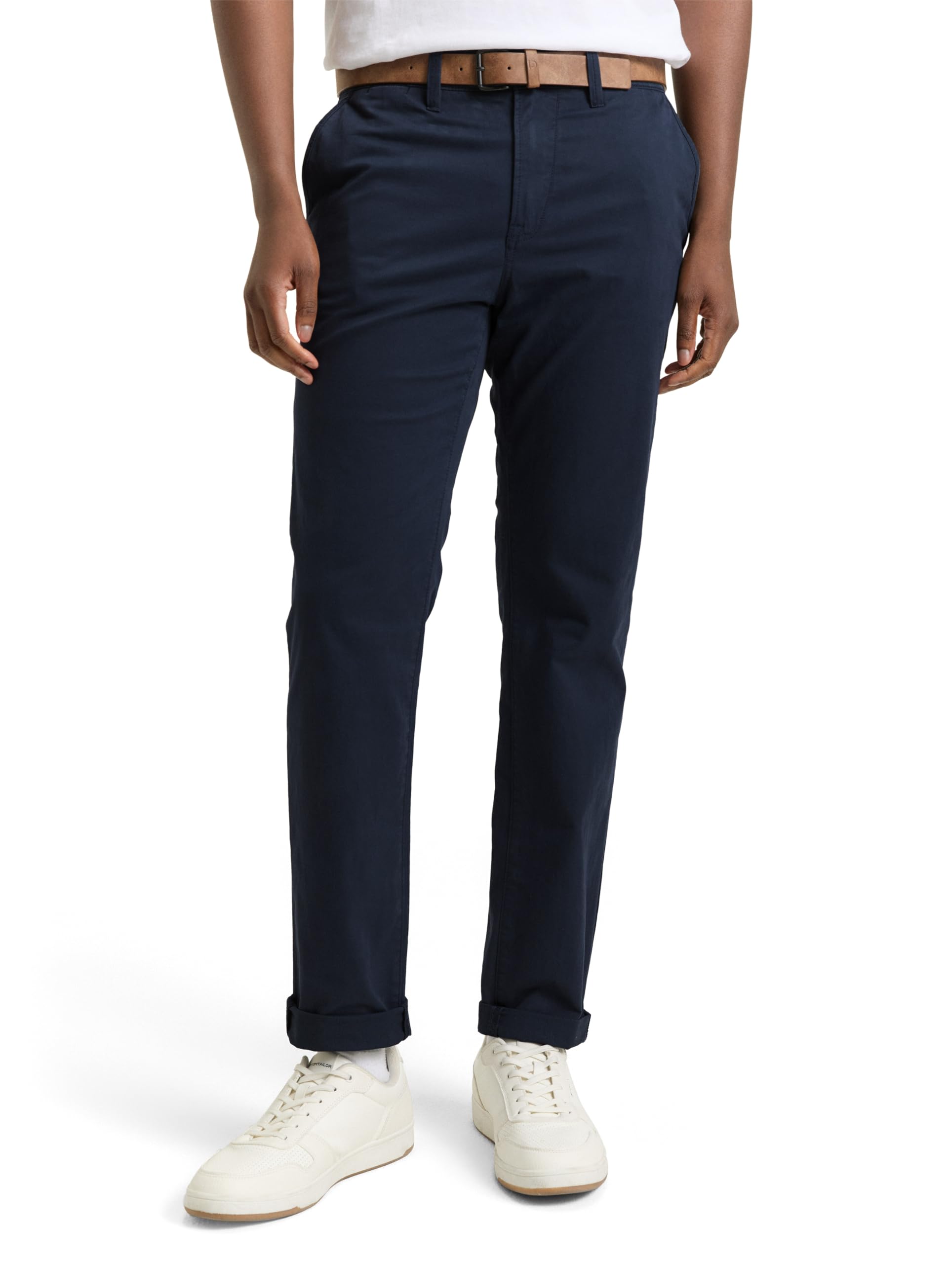 TOM TAILOR Denim Men's Chino Trousers with Belt 1008253, 10668 - Sky Captain Blue, 32W / 32L