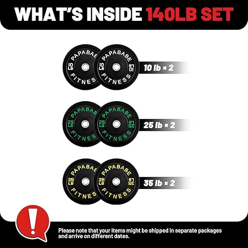 Miniatura 60 de Papababe Placas de peso, juego de placas de pesas de 2 pulgadas, placas de peso de goma protectoras para el suelo, placas de parachoques de 10 a 600
