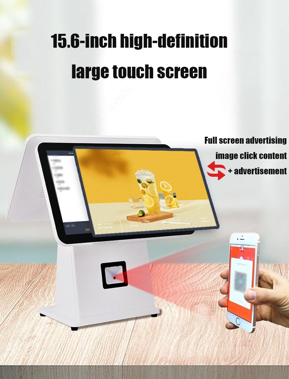 Registratore di cassa del touch screen a doppio schermo, catering del supermercato, pagamento conveniente