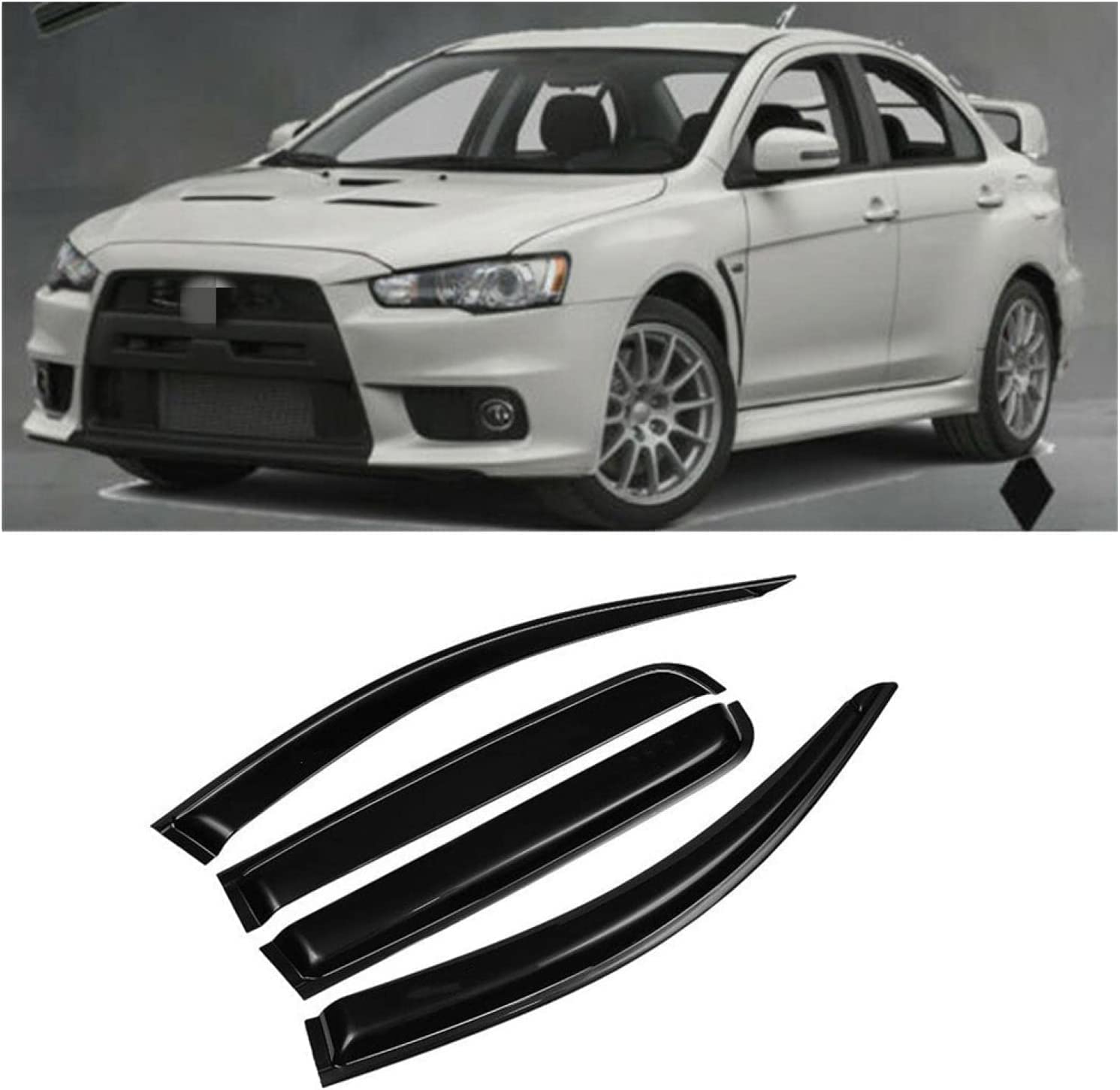 Deflettori Per Finestrini Laterali In Plastica Nera Per Mitsubishi Lancer 2008 - Set Completo Parasole E Antipioggia - 4