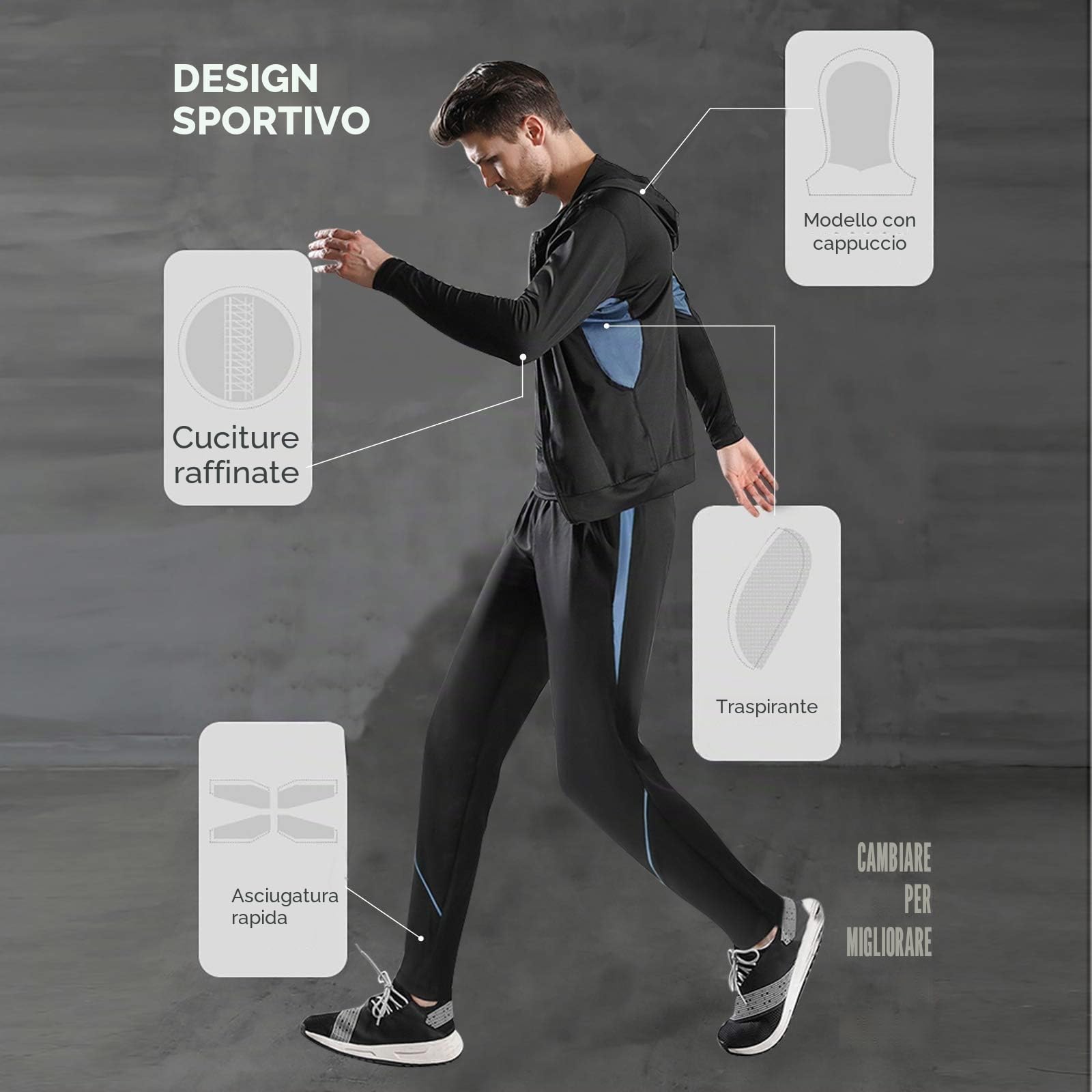 Abbigliamento da palestra da uomo Sport Running Set Fitness Allenamento Tute