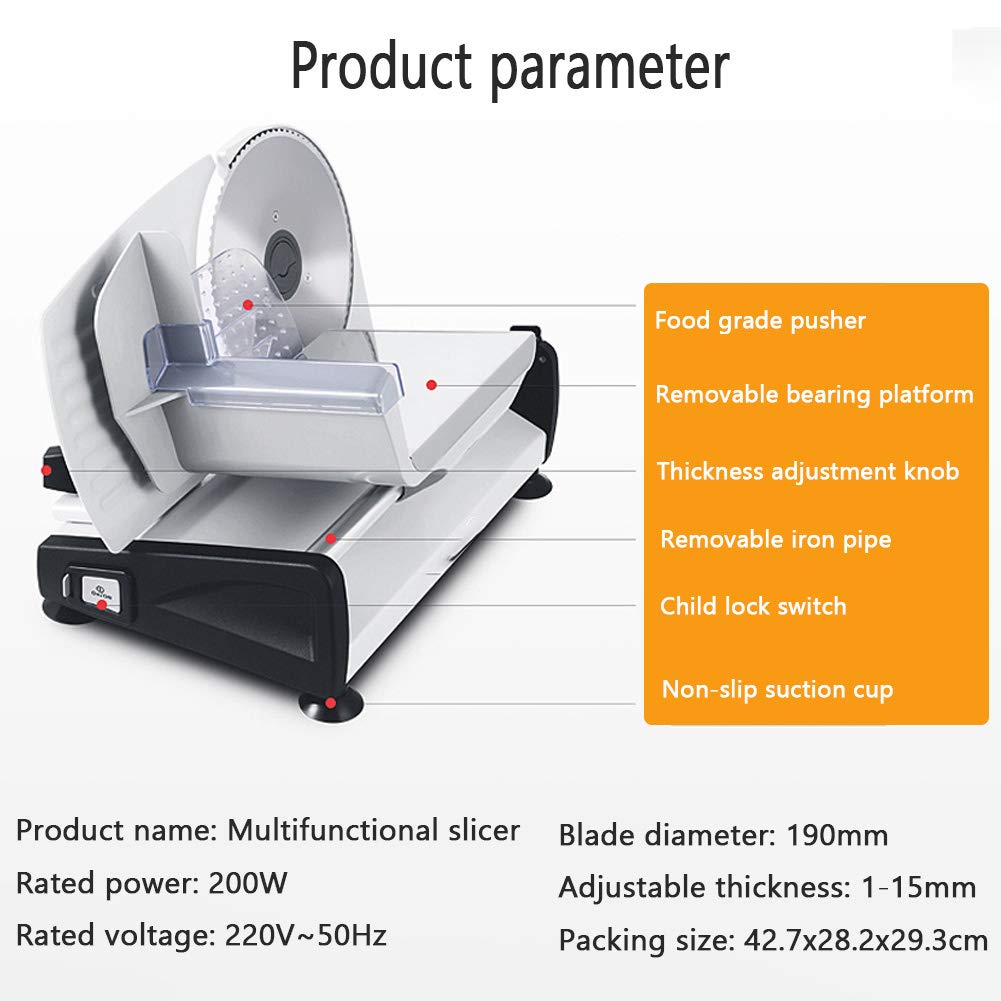 Affettatrice per carne, affettatrice elettrica per alimenti con protezione di sicurezza per bambini, affettatrice con spessore regolabile da 0 a 15 mm per carne, verdure dure, frutta, formaggio, pan