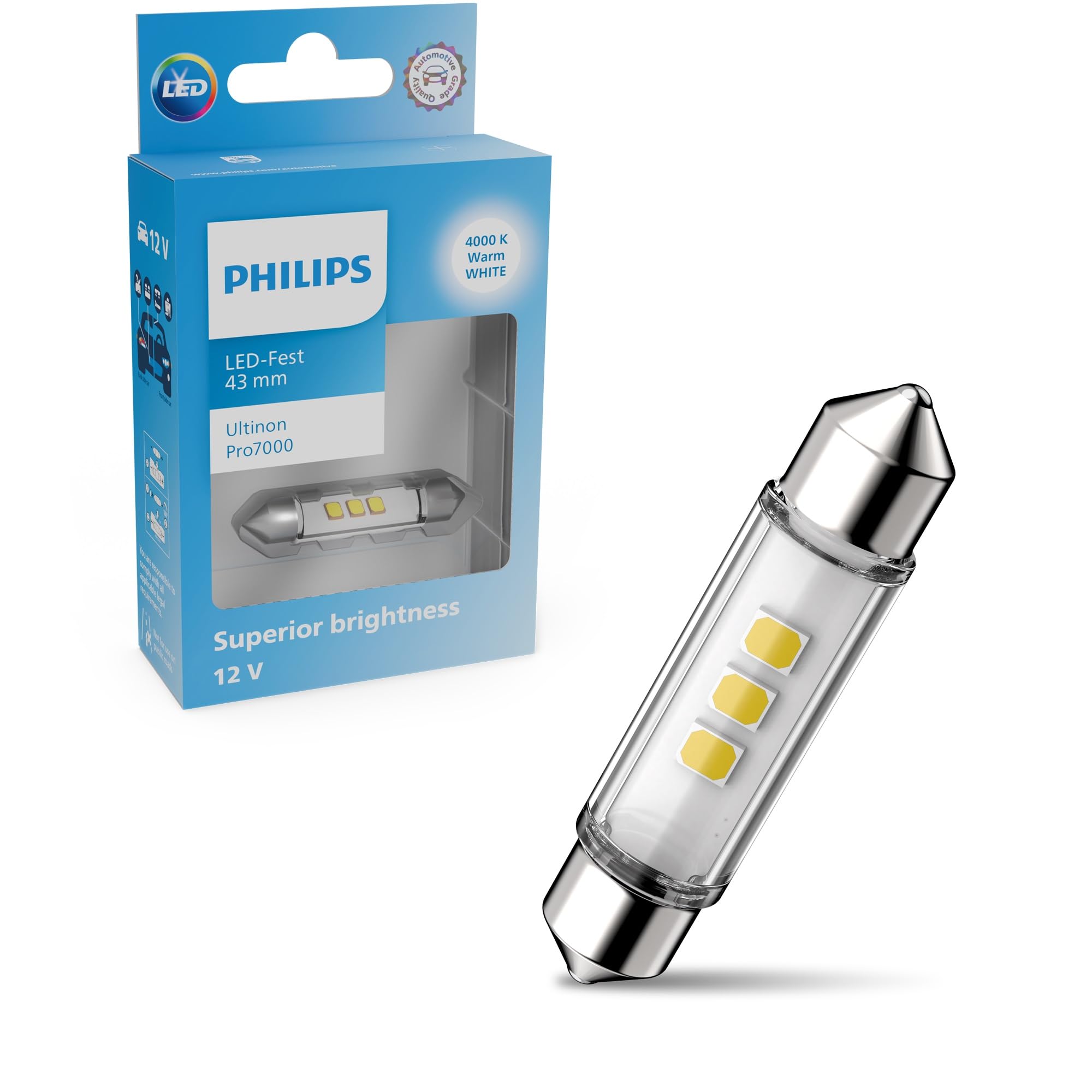 PhilipsUltinon Pro7000 LED Festoon car signaling bulb, 4.000K warm white, 43mm, 12V