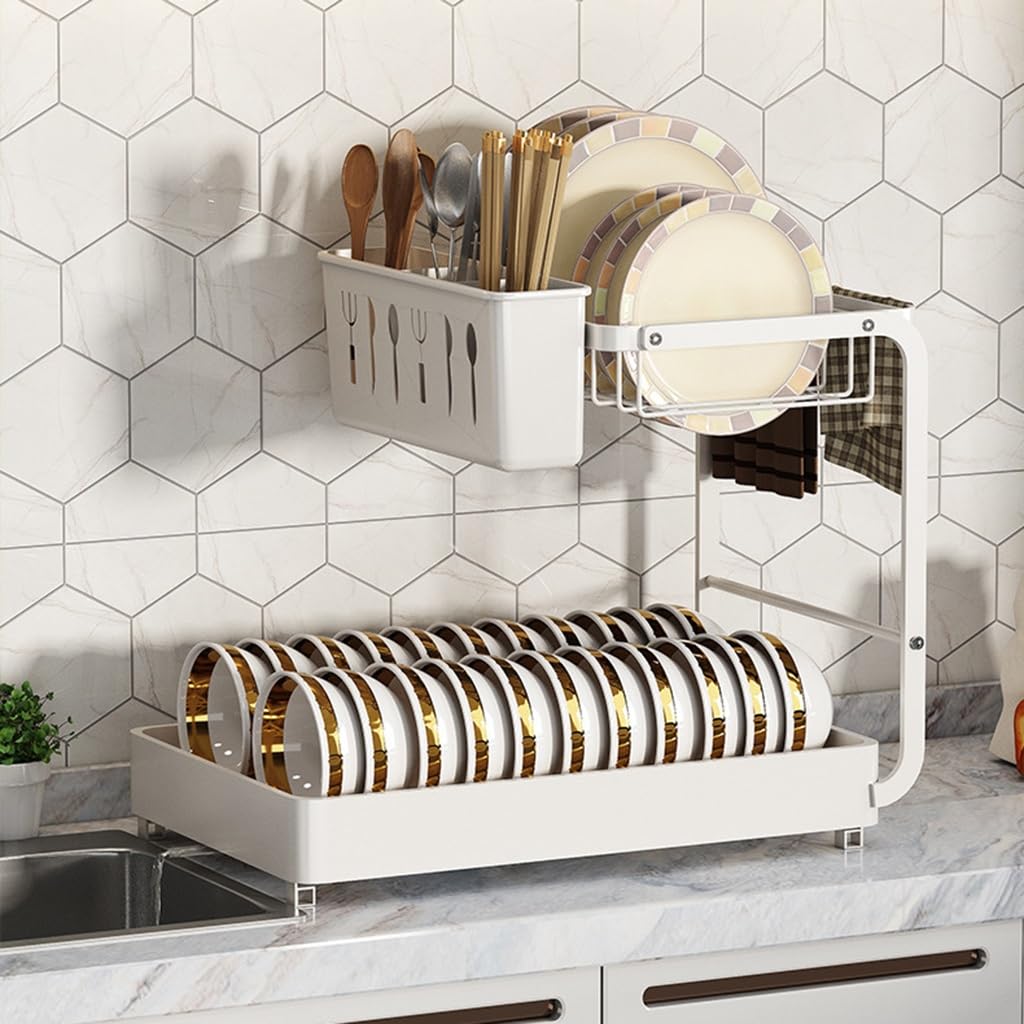 Abtropfgestell Geschirr Mit Ablauf Geschirrtrockner Abtropfgestell Für Die Küchentheke, Geschirr Abtropfständer Abtropfgitter Mit Utensilienhalter Für Arbeitsplatte Organizer Storage ( Color : /White