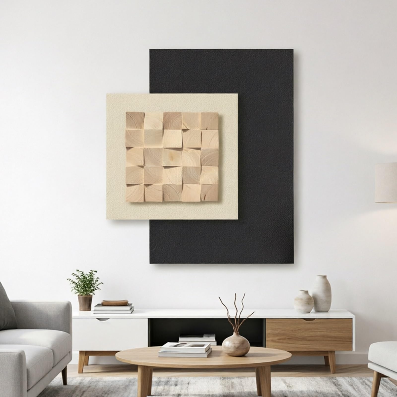 SYXHJTFZ Modern 3D Sandstone Minimalist Wooden Textured Wall Art Decor, Geometric Paintings Artwork Borderless for Living Room Hallway Dining Room Bedroom Office Aesthetic(D,95 * 120cm/37.4 * 47.2in)