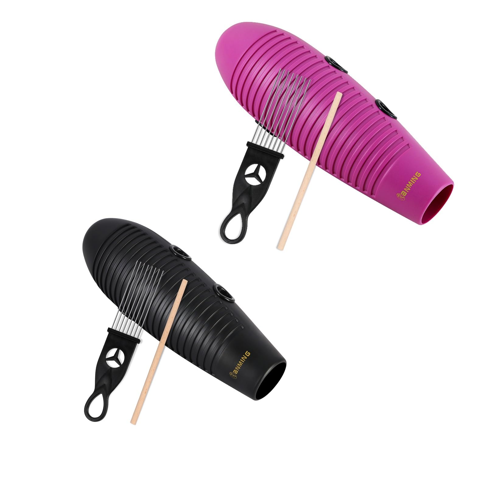 RANMING Guiro Instrument Set 3.9x13 Inch Super Guiro Fish Shaped Latin Percussion Instrument with 2 x Guiro Scraper Musical Training Tool for Beginners and Music Lover