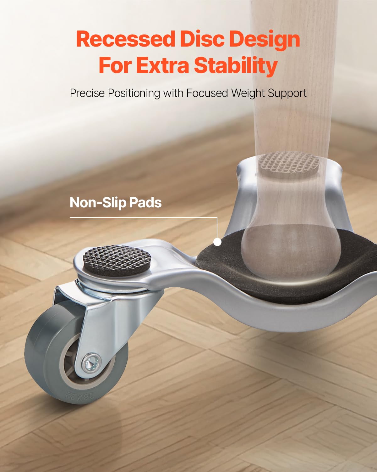 VEVOR 4 carrelli per mobili da 15,2 cm, in acciaio con ruote girevoli a 360° in polipropilene e tappo antiscivolo, 3 ruote per spostare mobili pesanti, frigorifero, divano