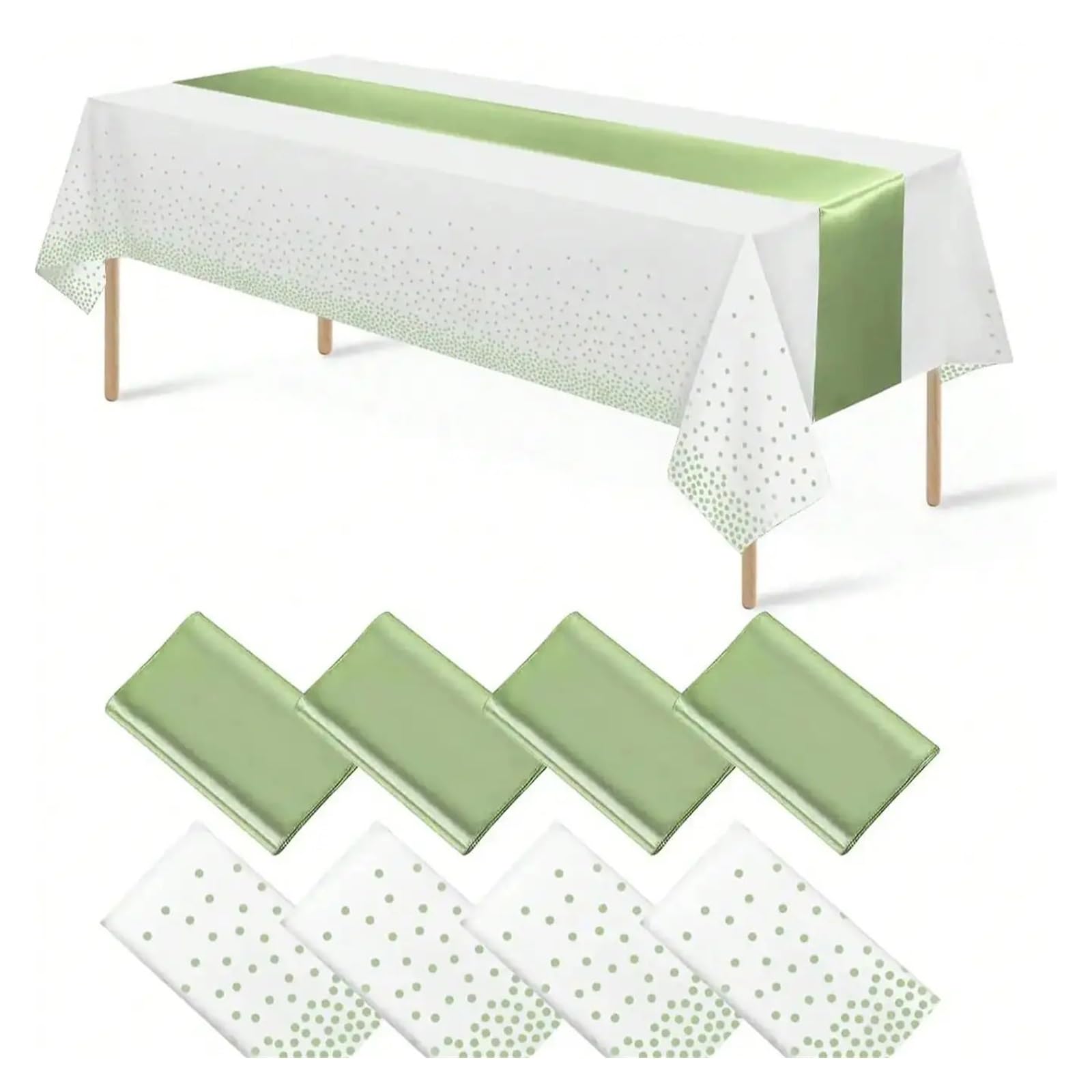 Juego de Camino Mesa con Mantel Lunares Blanco y Gris Verdoso, Ideal for Bodas