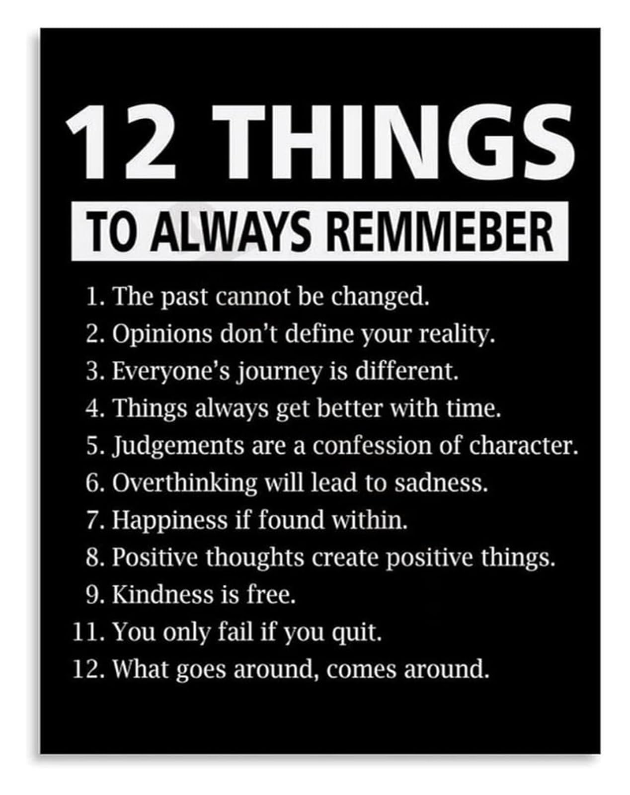 IDGTTLDF Motivational Wall-Art Canvas 12 Things to Remember Poster for Living Room Bedroom Home Office Encouraging Decor Framed,16x24inch(40x60cm)