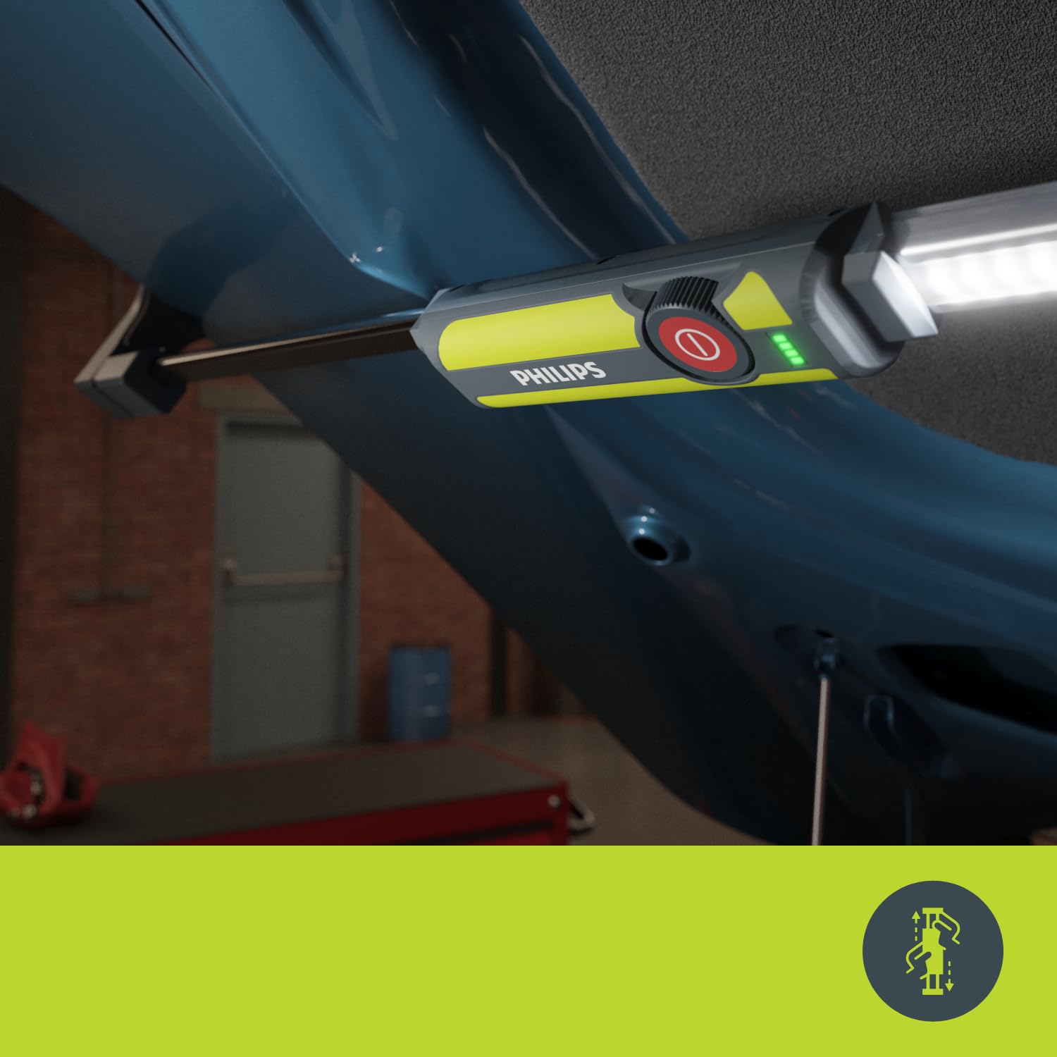 Philips Xperion 6100 Bonnet LED-Motorraumleuchte, Hybridfunktion mit Akku- oder Kabelbetrieb, ausziehbar für PKW und Nutzfahrzeuge, bis zu 2.400 lm, dimmbar, um 360° drehbar, faltbar, 6.500K