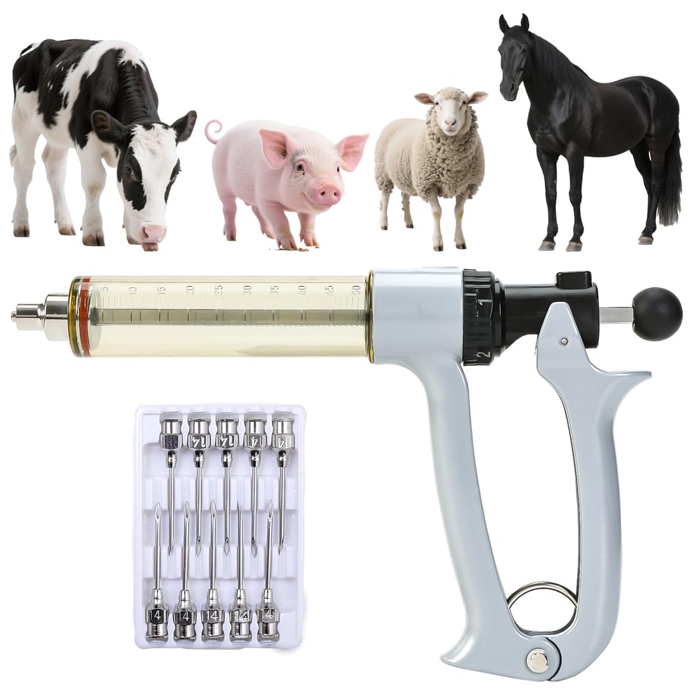 50ml Semi-Auto Repeating Livestock Syringe Gun, 5 Dose Settings