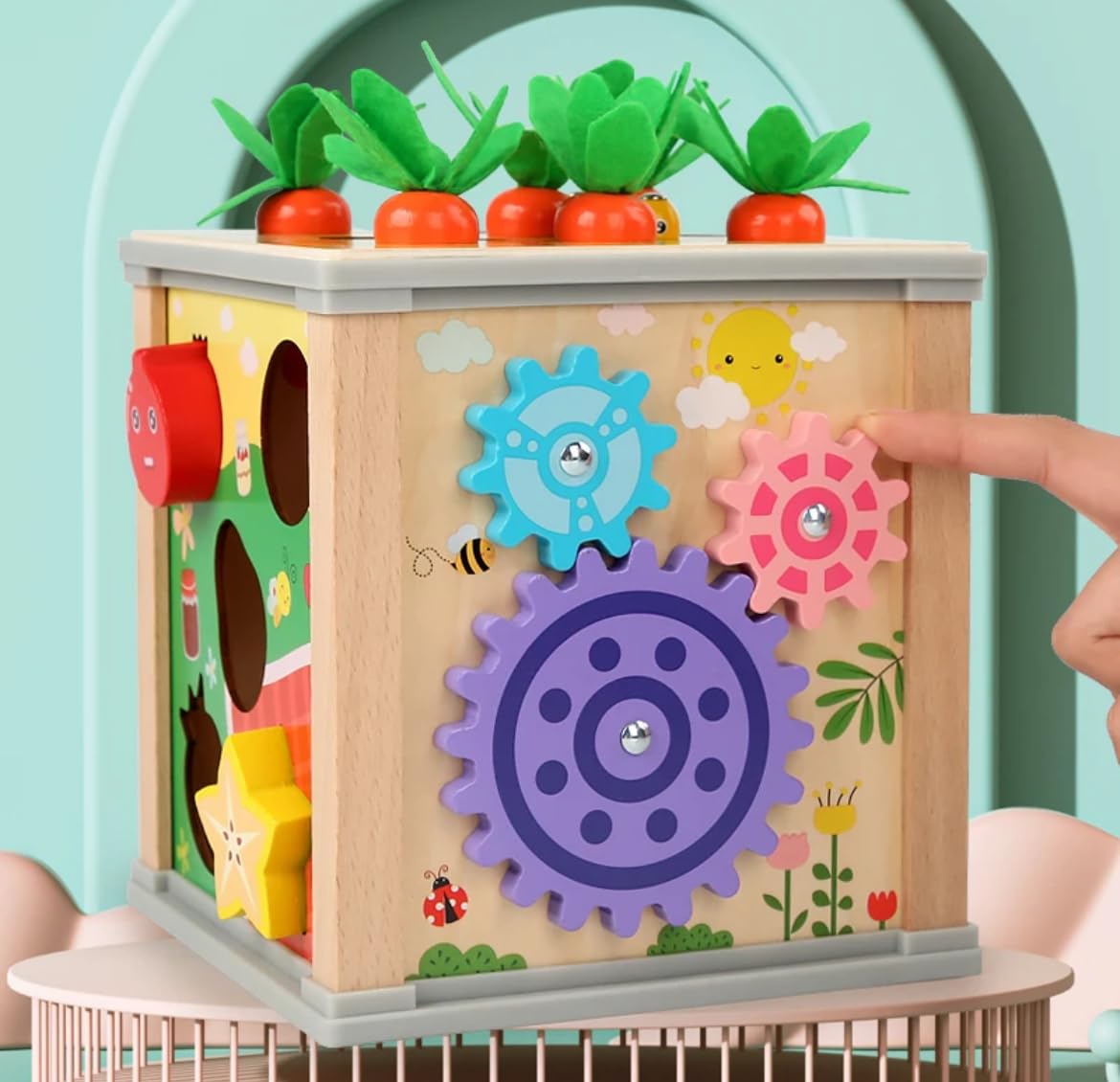 TOYARTSY Wooden Montessori Activity Cube Educational Learning Toys Wooden Carrot Pulling Baby Toy for 2-4 Year Olds (B0D4HNJ187) Amazon Price History, Amazon Price Tracker