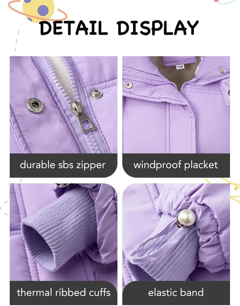 Girls' Winter Warm Coat Fleece Lined Long Jacket With Detachable Fur Hood - Image 7