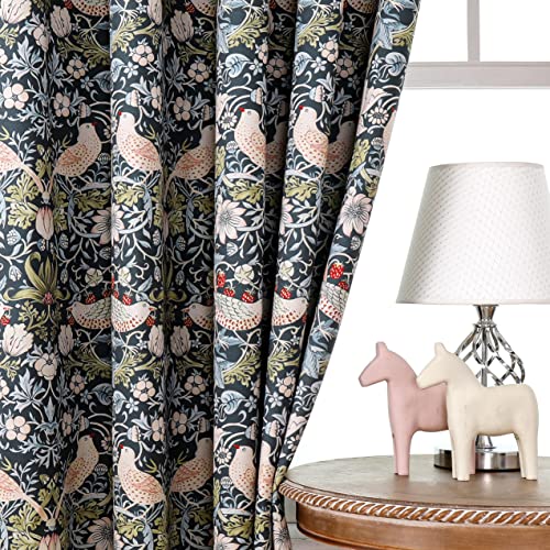Obal William Morris Blackout Curtains Original Design Rod Pocket Curtains Extra Long Thermal Room Darkening Curtains for Bedroom Living Room, 66" x 90" Drop, Green Strawberry Thief (2 panels) - Image 2