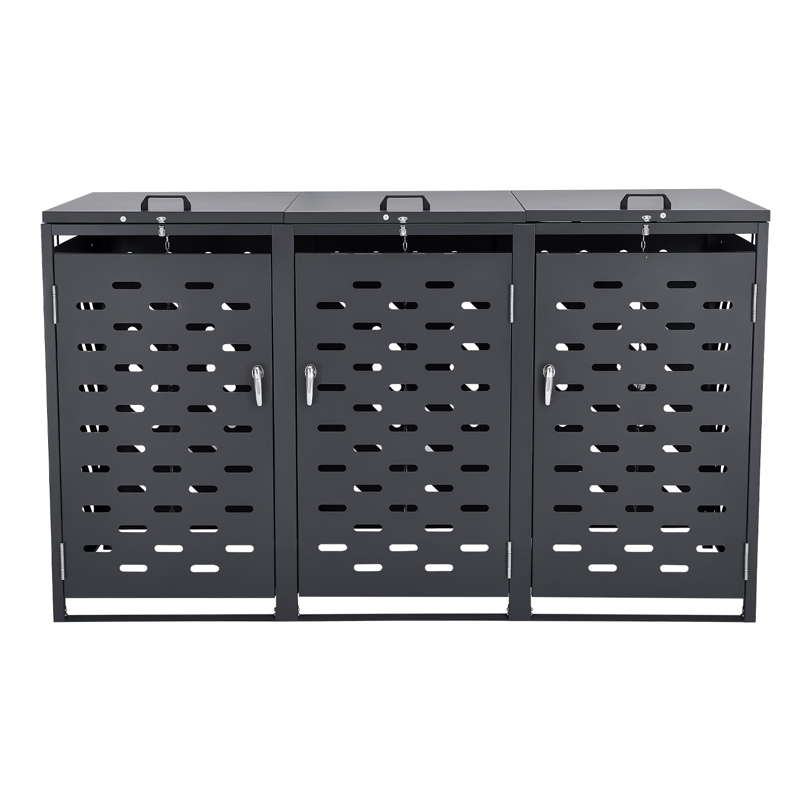 VEVOR Mülltonnenbox, 3 x 240L Mülltonnenhaus, Mülltonnenverkleidung, Mülltonnenverkleidung, abschließbarer Mülltonnen-Aufbewahrungsschuppen, für Mülltonne, Garten, Hinterhof und Terrasse