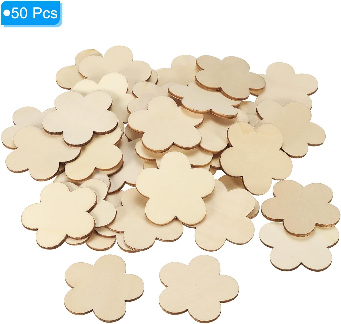 PATIKIL 50mm Wooden Flowers Unfinished Wood Flowers Blank Wooden 50 Pack image 3