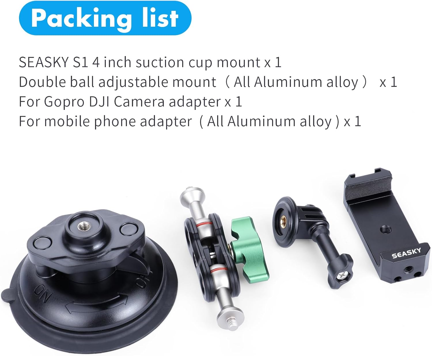 SEASKY S1 Powerful Sports Camera Suction Cup Car Mount for Gopro Hero 13/12/11/10/9/8 Black DJI Action 5/4/3/2 Pocket Insta360 X5 X4 X3 X2 Ace Pro 2 Cell Phone Holder Accessories Aluminum Alloy Metal