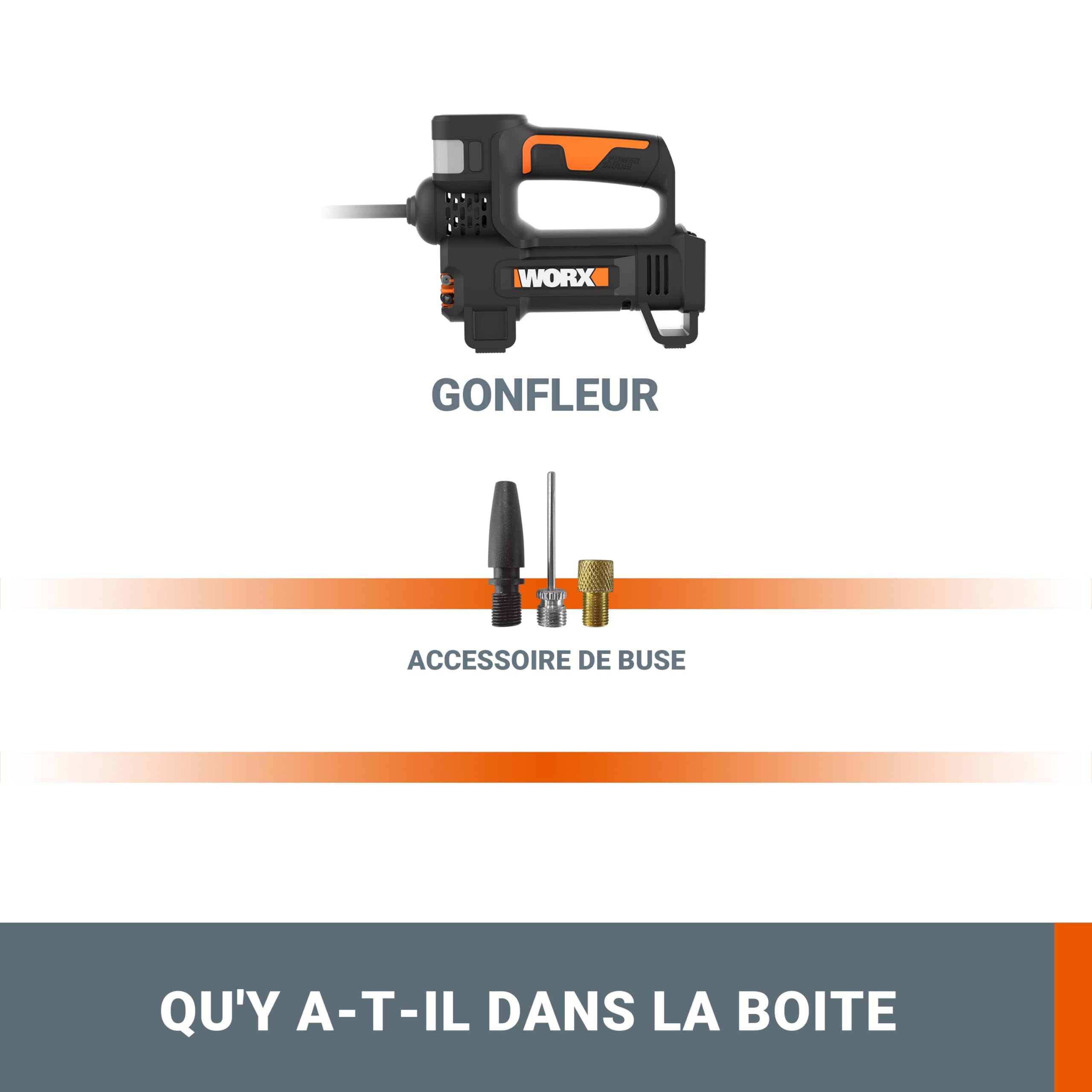 WORX Compresseur à Air Multifonction sans Fil 20V WX092.9, 150 PSI, Pompe à vélo, Mini-compresseur électrique, Outil 4 en 1, Projecteur LED, Facile à Transporter, Livré sans Batterie ni Chargeur