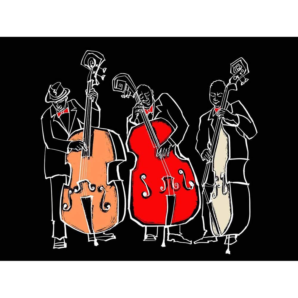 Wee Blue Coo Musicians Jazz Bass Illustration Art Print Poster Wall Decor 12X16 Inch