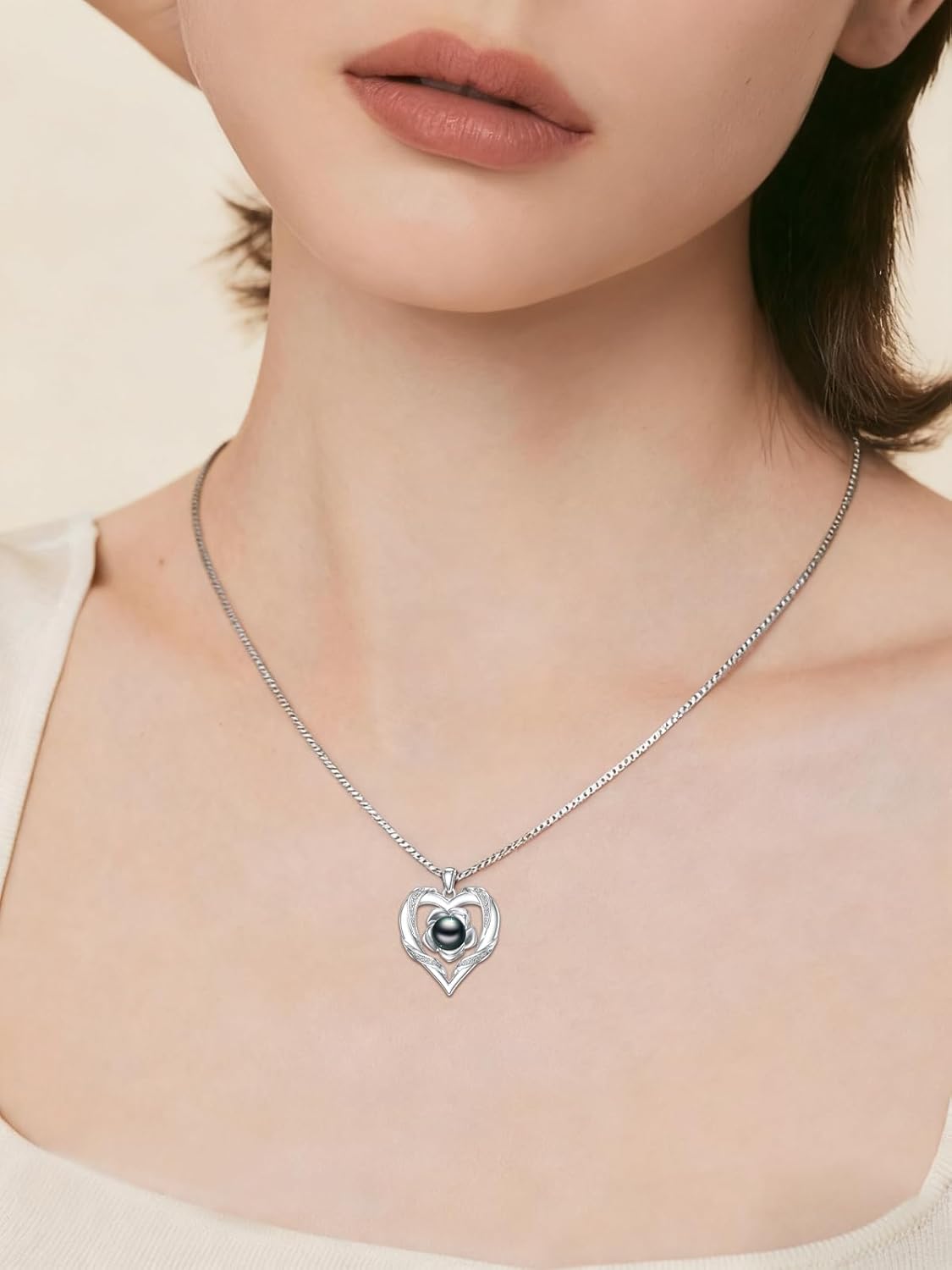 Tahitian Black Pearl Necklace Heart Gifts for Women Wife Her Valentines Birthday Anniversary Heart Jewelry Christmas Day Gifts 925 Sterling Silver - Image 2