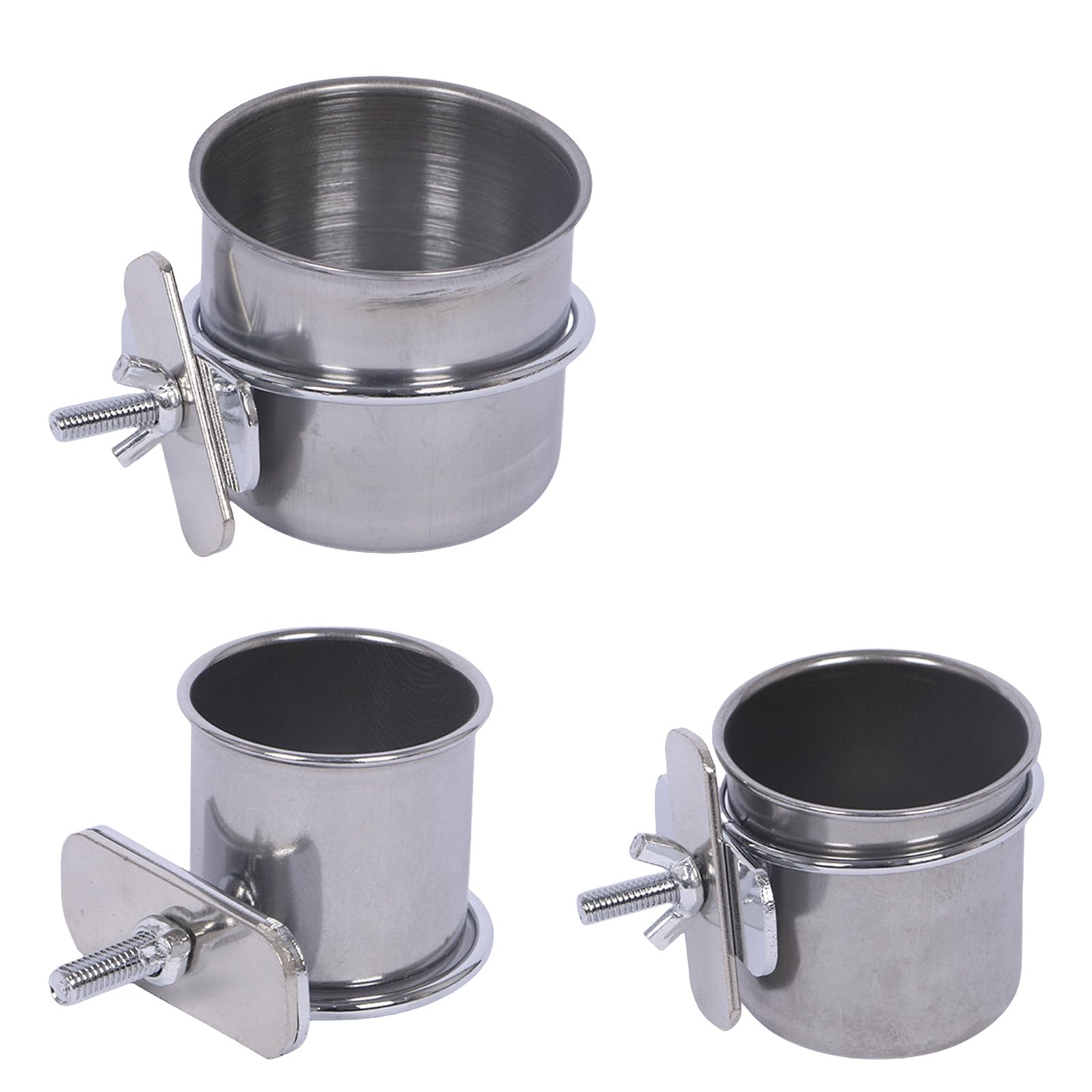 Bird Feeding Dish Cups, 3 Pcs Stainless Steel Bird Food Bowls, Hanging Parrot Water Bowl with Clamp Holder, Cage Feeder for Parakeet Lovebirds Conure Budgies Small Animal
