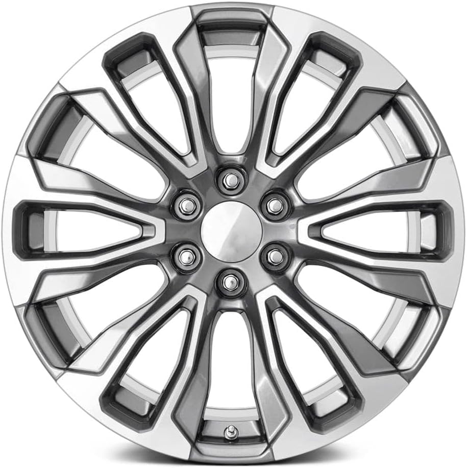 22x9" Size Fits FR 203 For GMC for Denali 12 Spoke Gray Machined Wheel - 6x5.5" Bolt-Pattern - 28mm Offset - 78.1mm Hub-Size