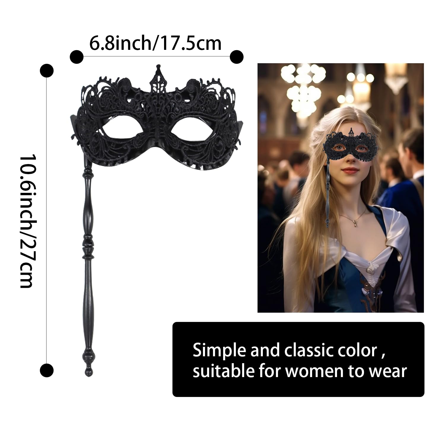 RmKbe Masquerade Mask with Stick Handheld Mardi Gras Mask Detachable Masquerade Ball Mask Party Decoration for Women - Image 2