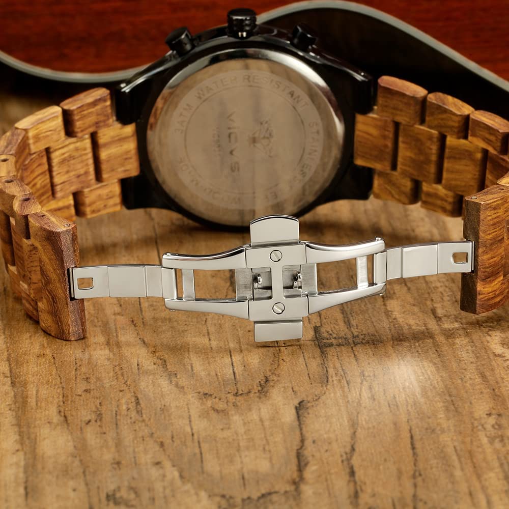 orologio da uomo in legno e acciaio inossidabile, cronografo 3 quadranti cronografo al quarzo per il tempo libero orologio da uomo multifunzione in legno, fatto a mano