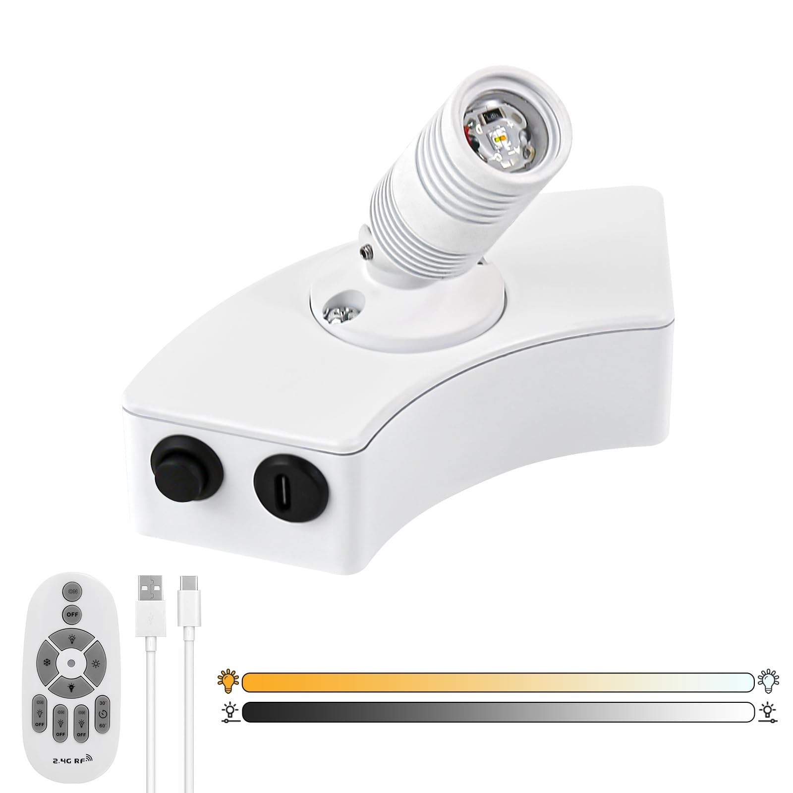 PEESIN Zoomable Spot Lights Indoor, Dimmable Uplighting Indoor with Remote and Timer, Rechargeable Art Lighting for Paintings Wireless, White Mini Spotlight for Tree Plants (1 Pack)