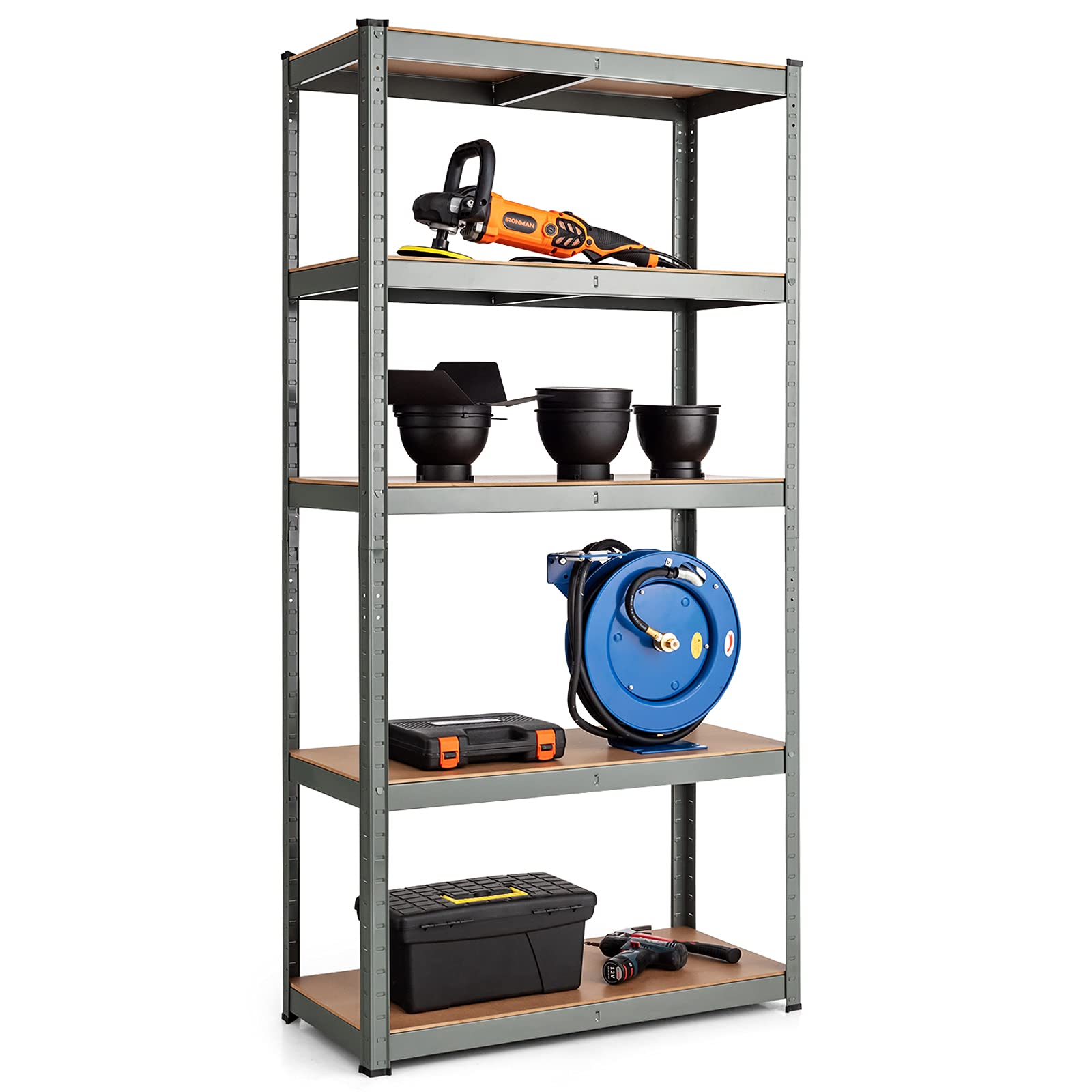 GYMAX Scaffale in Metallo per Garage per Carichi Pesanti 5 Ripiani per Magazzino, Carico 875kg, 90x40x180cm (Grigio)